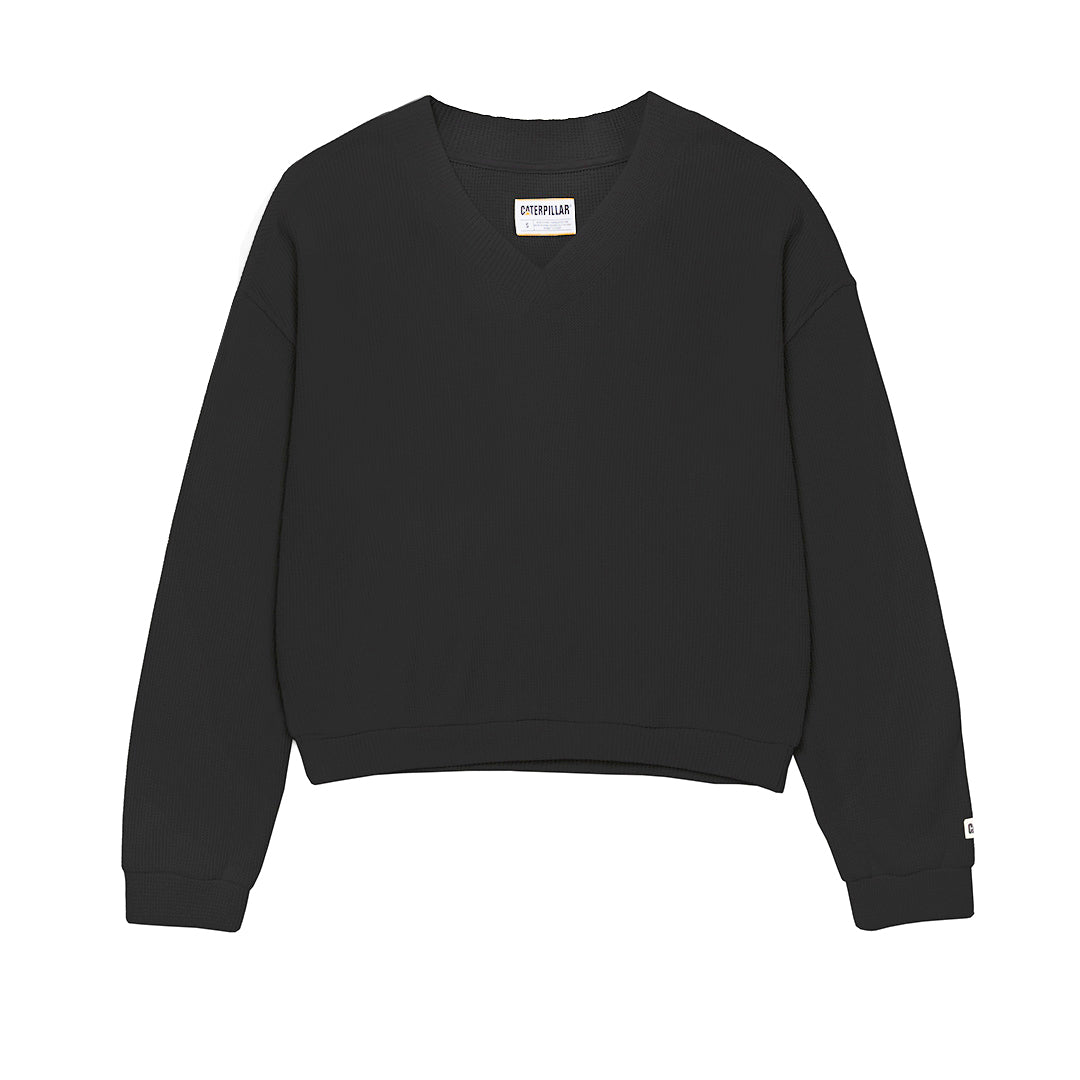 Sueter Oversize V-Neck Waffle para mujer color negro