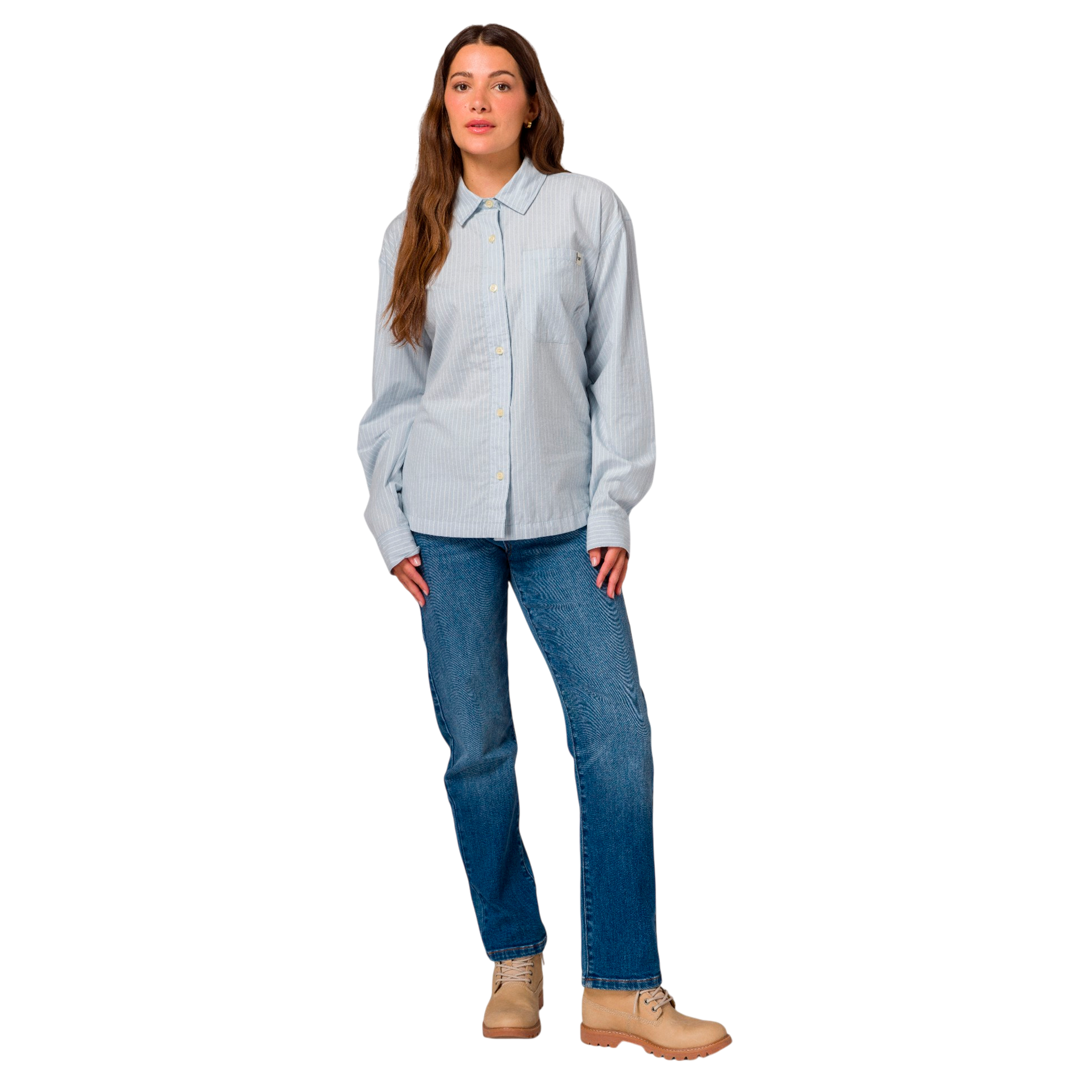 Camisa Oversized Poplin para mujer color celeste