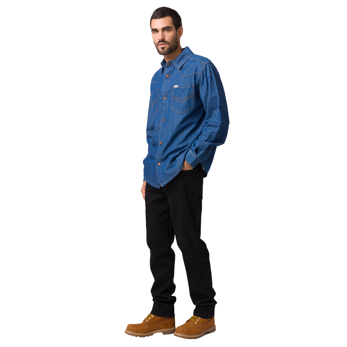 Camisa Denim Western para hombre color azul